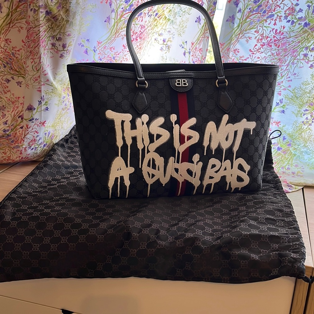 LIKE NEW Gucci x Balenciaga Hacker Graffiti Medium Tote Bag In Canvas Jacquard